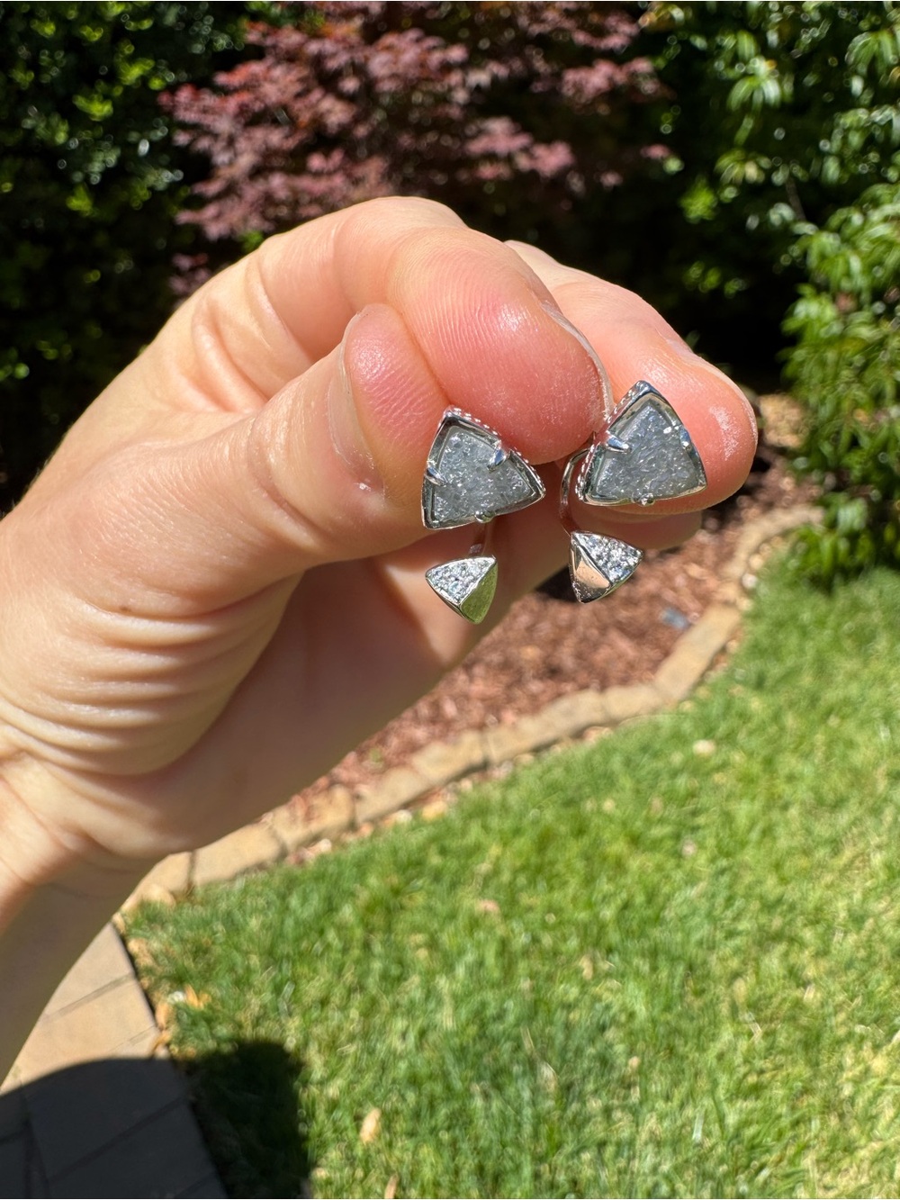 Kendra Scott Silver Triangle Druzy Drop Earrings -removable back